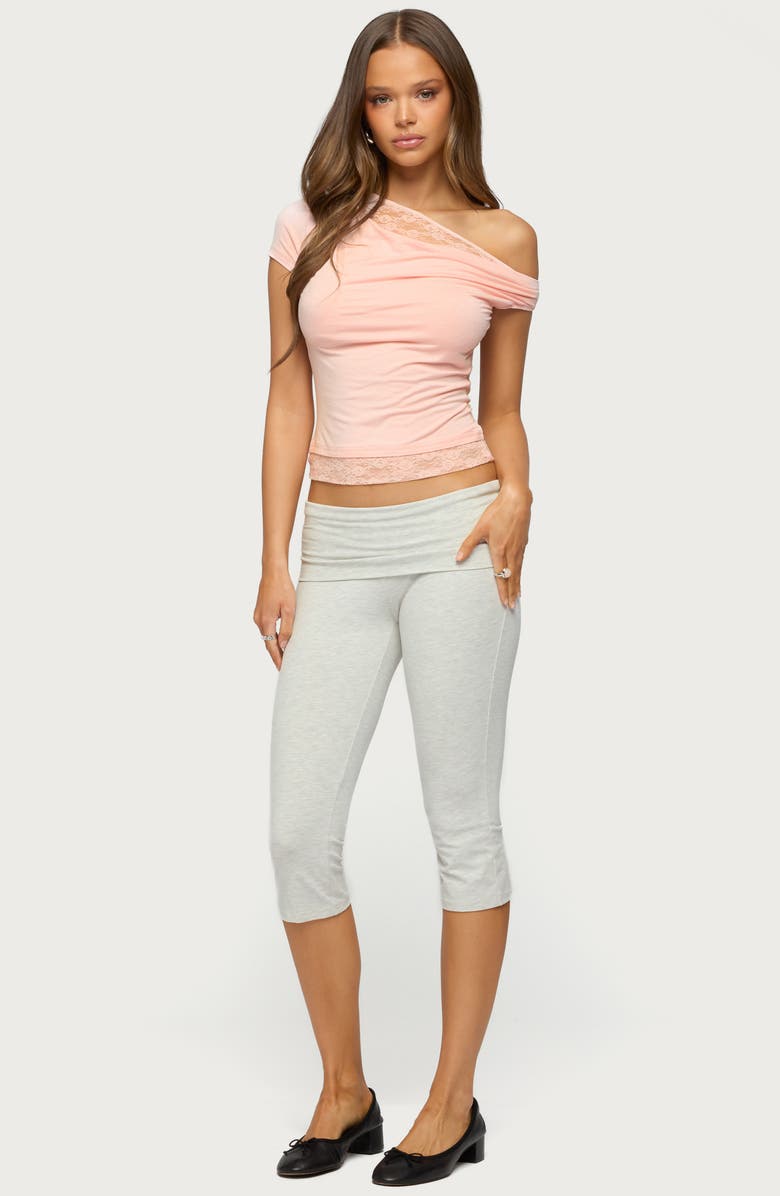 EDIKTED Lacey Layered One-Shoulder Crop Top, Alternate, color,