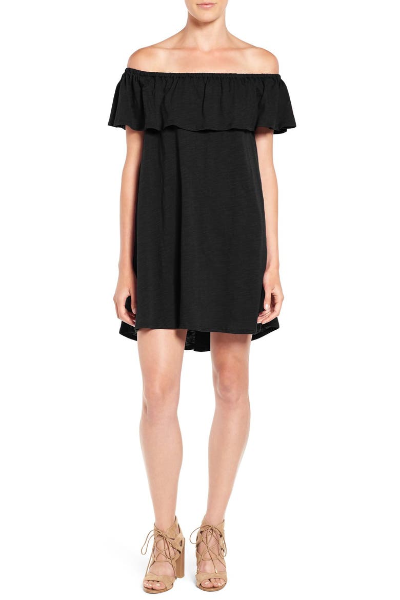 'Diosa' Cotton Off the Shoulder Dress, Main, color, BLACK