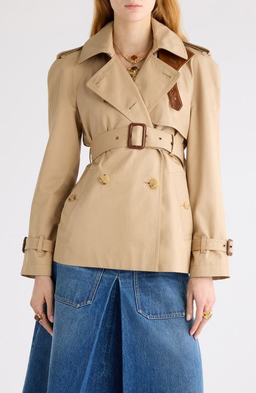 Chloé Leather-collar Double-breasted Short Trench Coat With Belt In Brown