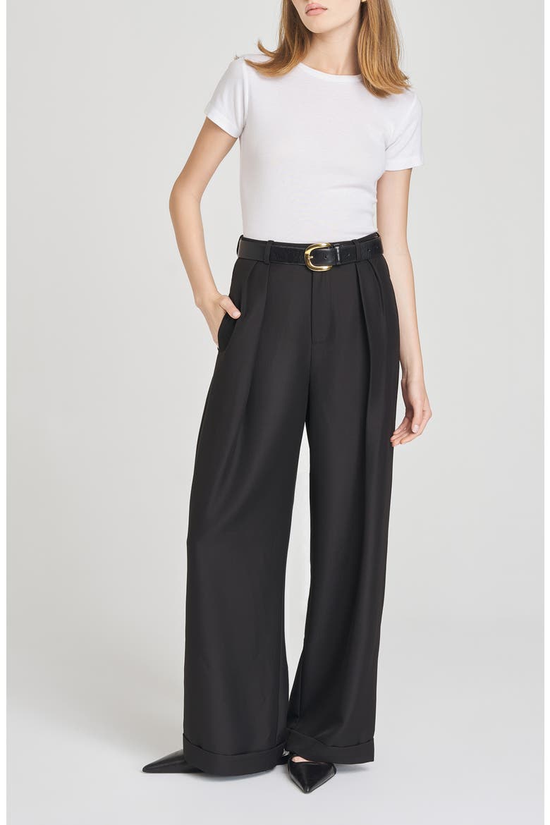 Maddox Pleated Cuff Trousers, Alternate, color, BLACK