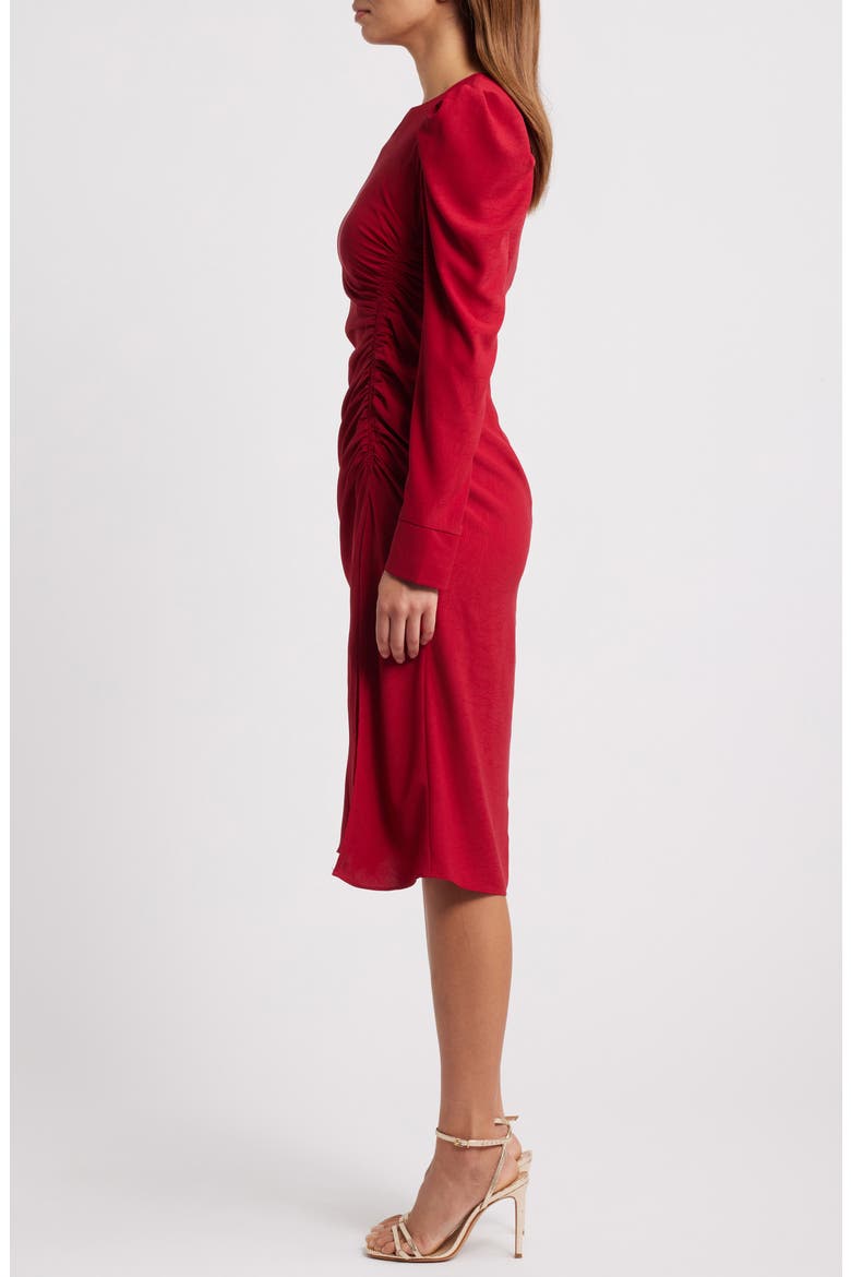 Side Ruched Long Sleeve Midi Dress, Alternate, color, RED