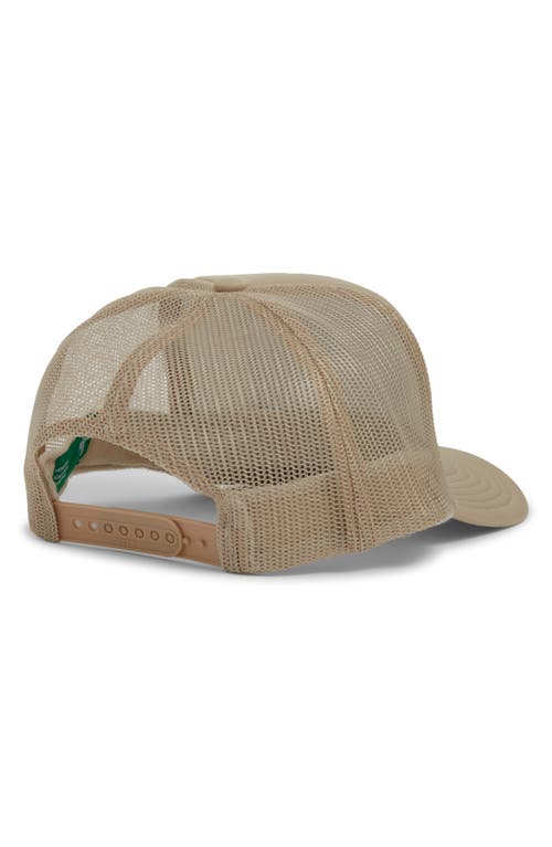 Friday Feelin ' Happy Patch Trucker Hat In Tan