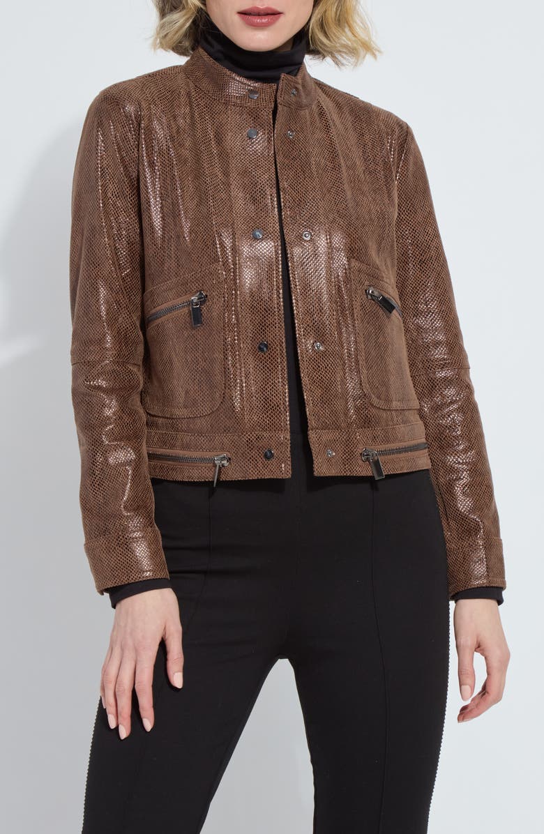 Lysse Snake Embossed Faux Suede Jacket, Main, color, Robust Brown Snake
