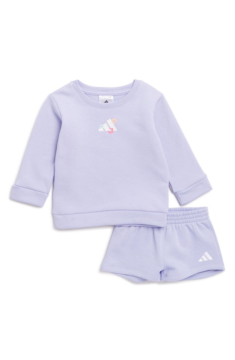 adidas Fleece Crewneck Pullover & Shorts Set, Main, color,