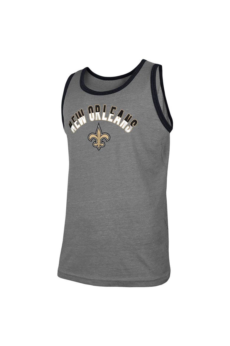 Men's New Era Heathered Gray New Orleans Saints Ringer Tri-Blend Tank Top, Alternate, color, Heather Gray
