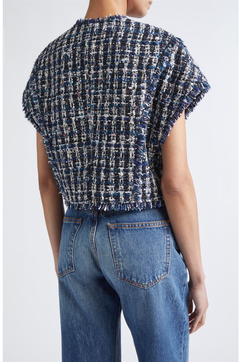 Fringe Cap Sleeve Multicolor Check Tweed Jacket, Alternate, color, TOURMALINE MULTI