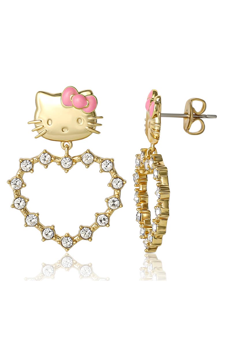Heart Dangle Stud Earrings, Alternate, color, Gold