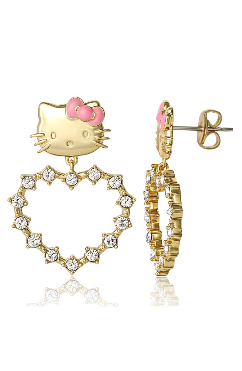 Hello Kitty Heart Dangle Stud Earrings, Alternate, color, Gold