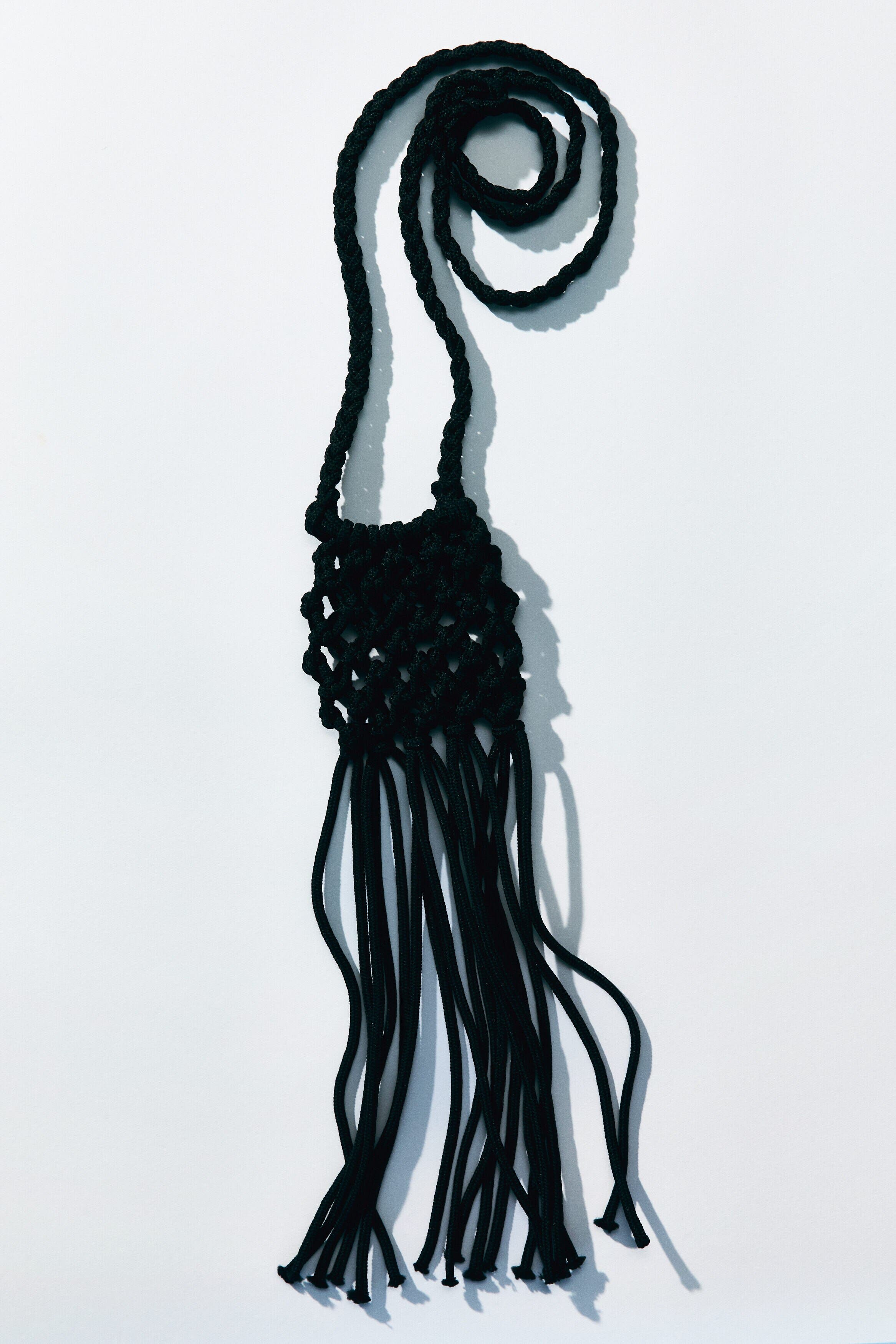 H&M Fringed Net Crossbody Bag, Alternate, color, Black