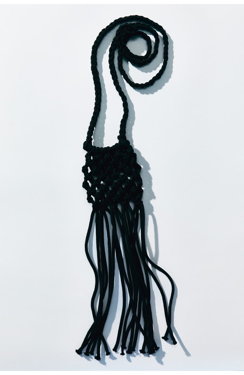H&M Fringed Net Crossbody Bag, Alternate, color, Black