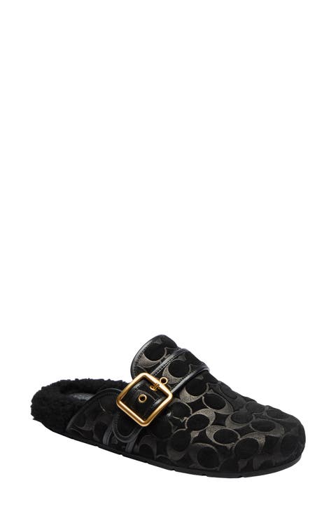 Archival Buckle Embossed Suede Clog