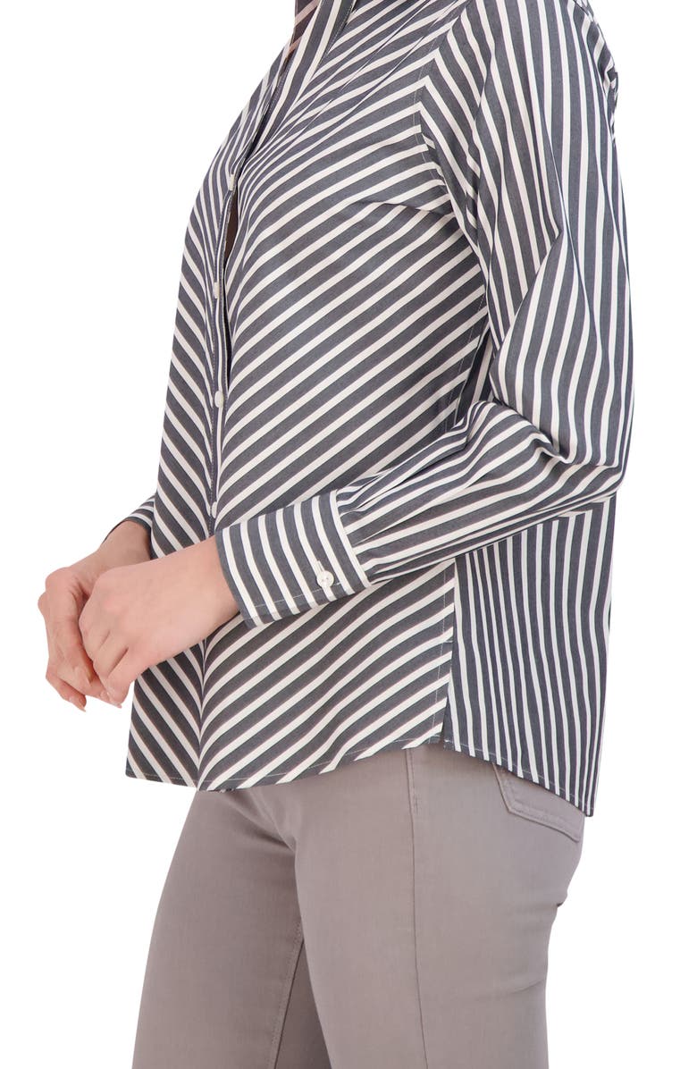Foxcroft Mary Stripe Stretch Button-Up Shirt, Alternate, color, Black