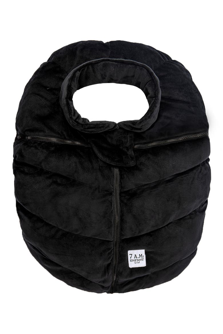 7 A.M. Faux Shearling Trim Car Seat Cocoon, Main, color, BLACK