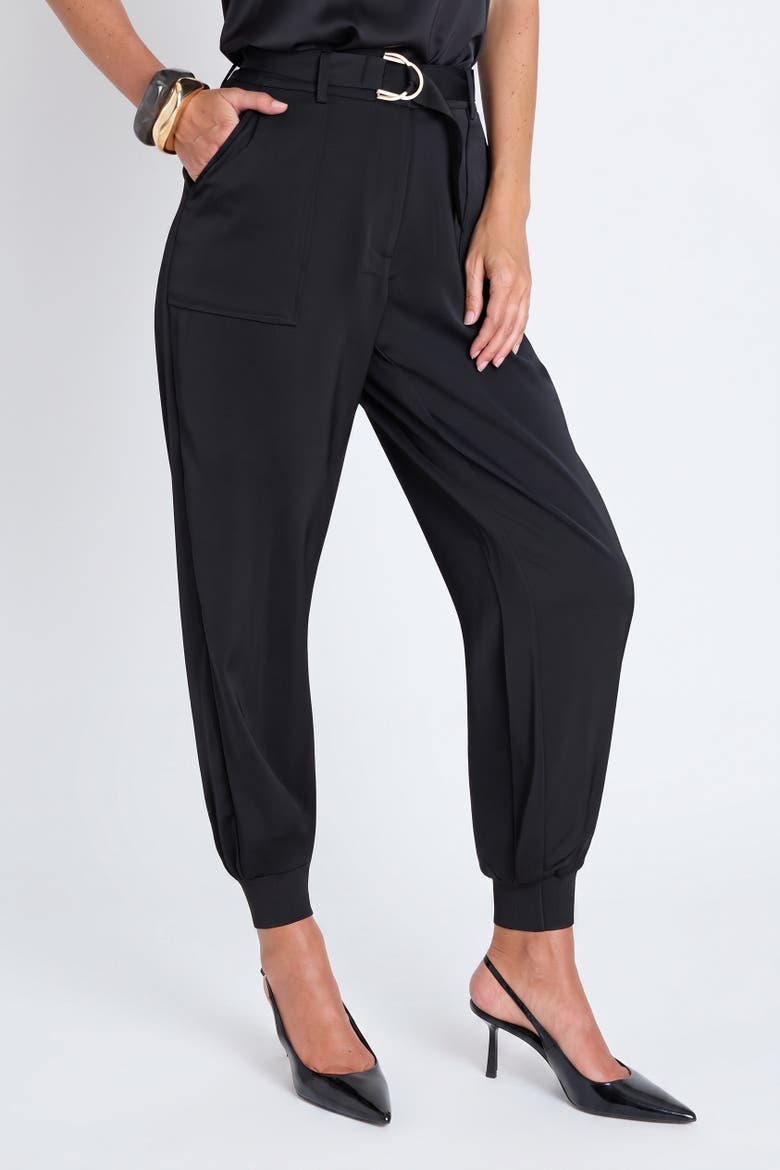 Adrienne Satin Cargo Pant, Alternate, color, Black
