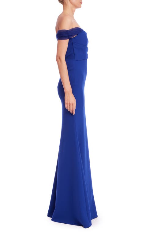 Badgley Mischka Collection Off The Shoulder Trumpet Gown In Blueberry