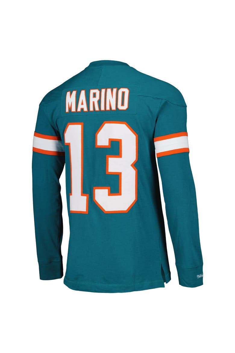Men's Mitchell & Ness Dan Marino Aqua Miami Dolphins Throwback Retired Player Name & Number Long Sleeve Top, Alternate, color, Aqua