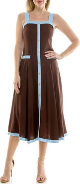 Nicole Miller Square Neck Fit & Flare Midi Dress
