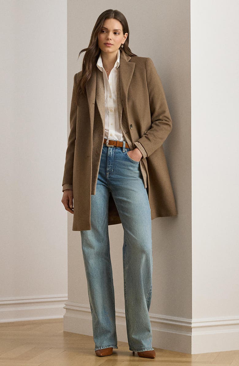 Lauren Ralph Lauren Longline Wool Blend Coat, Alternate, color, Truffle