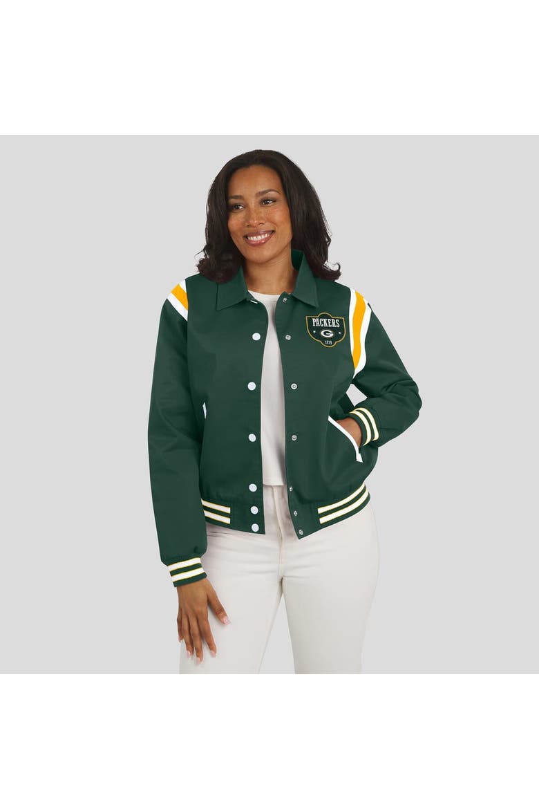 Women's WEAR by Erin Andrews Green Green Bay Packers Varsity Lightweight Full-Snap Jacket, Alternate, color, Green
