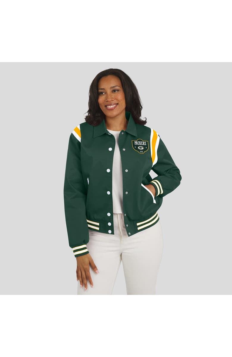 WEAR by Erin Andrews Women's WEAR by Erin Andrews Green Green Bay Packers Varsity Lightweight Full-Snap Jacket, Alternate, color, Green