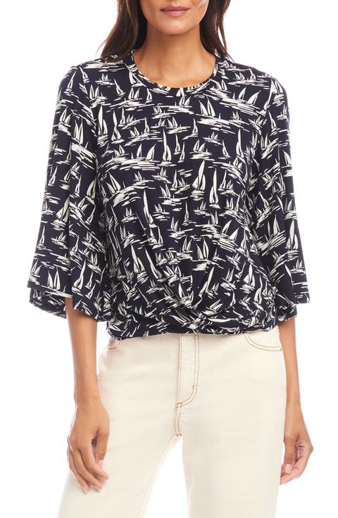 Sailboat Print Flare Sleeve Shirt