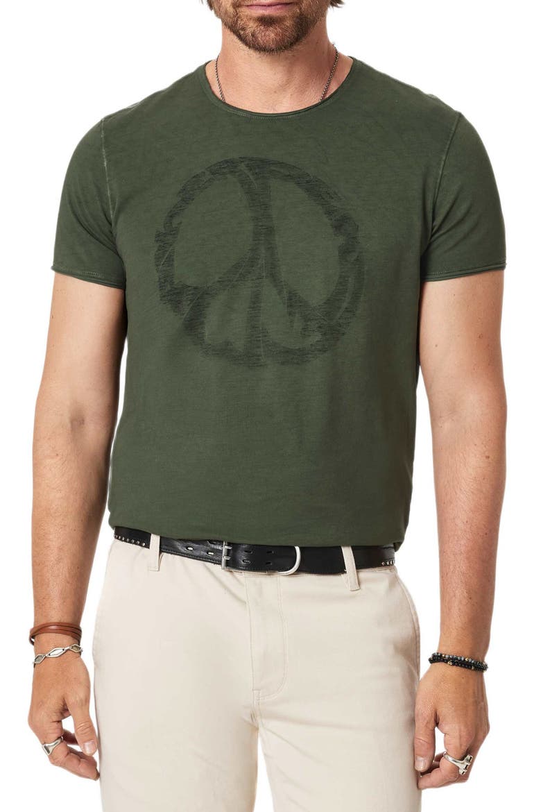 Peace Maker Raw Edge Crewneck T-Shirt, Main, color, MOSS