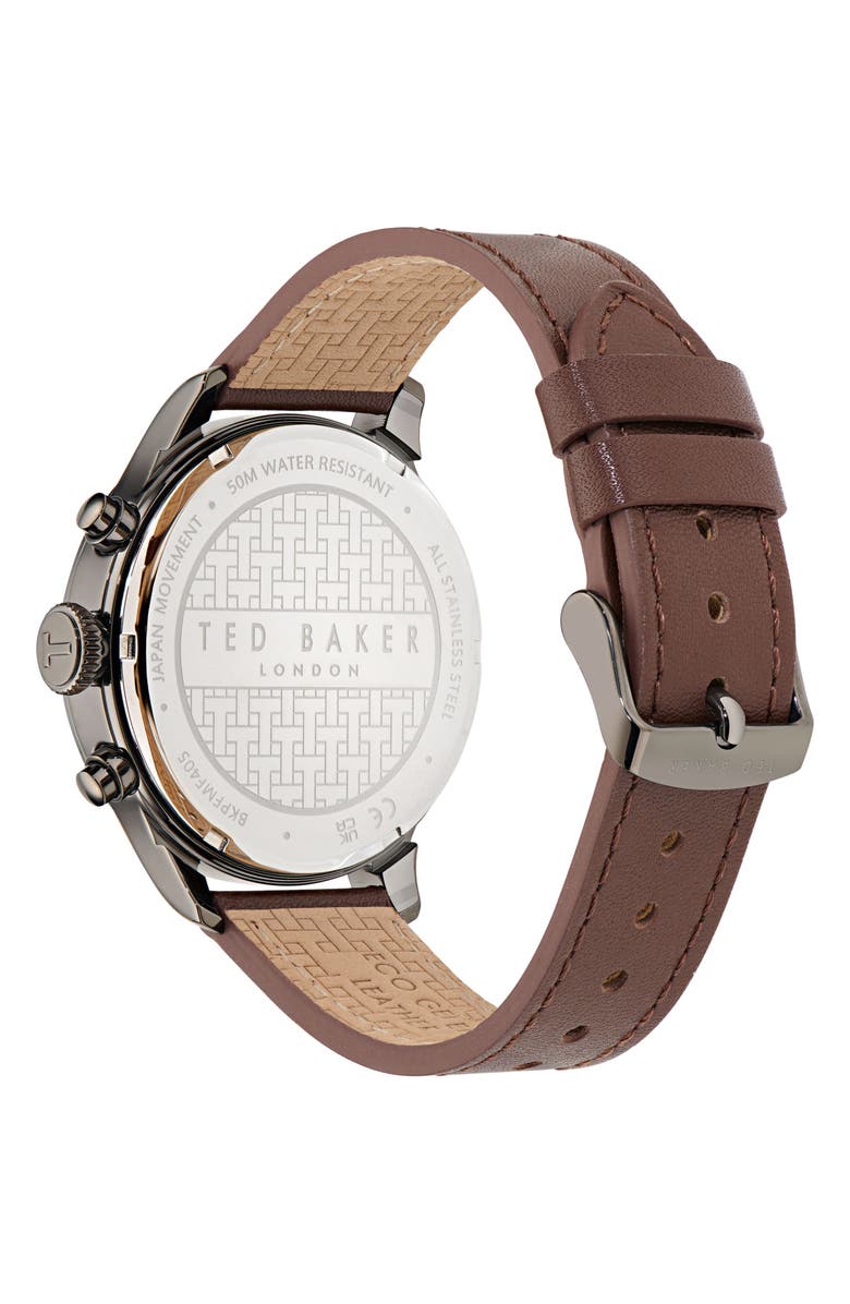 Ted Baker Fulmaar Chronograph Leather Strap Watch, 44mm, Alternate, color, Green