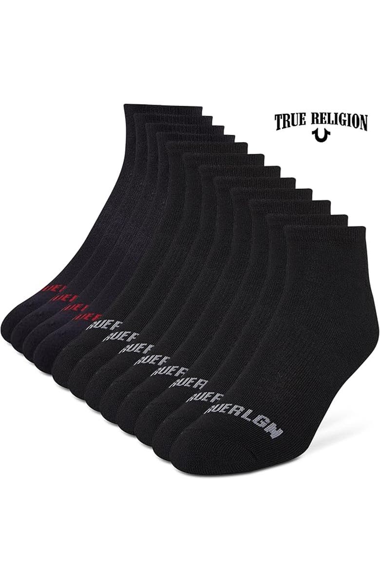 True Religion 12 Pairs Premium Athletic No Show Socks, Alternate, color, Black