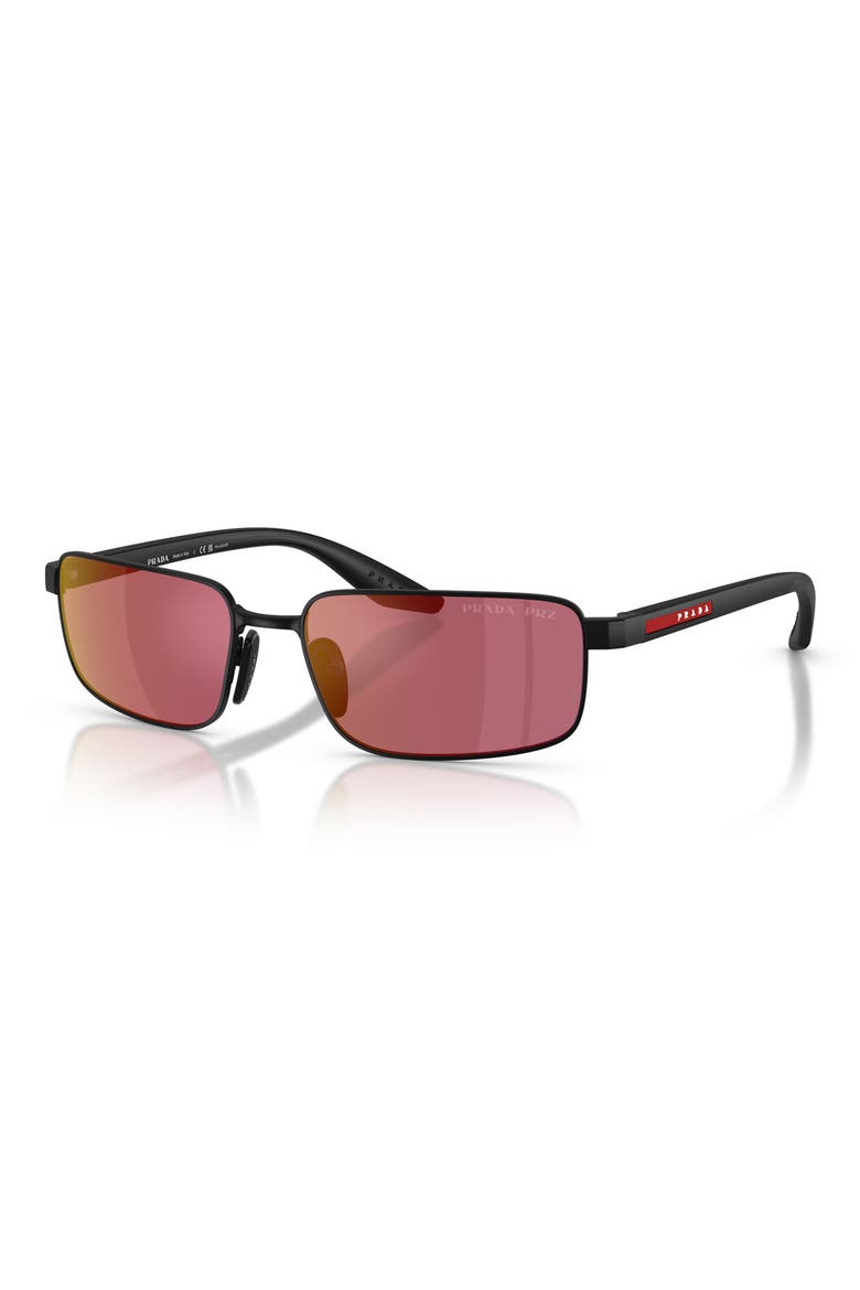 54mm Polarized Rectangular Sunglasses, Alternate, color, MATTE BLACK / PINK POLAR