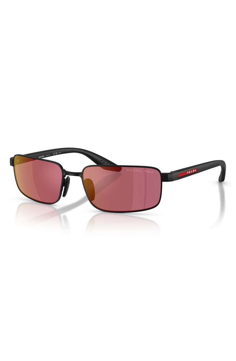 Prada Linea Rossa 54mm Polarized Rectangular Sunglasses, Alternate, color, Matte Black / Pink Polar