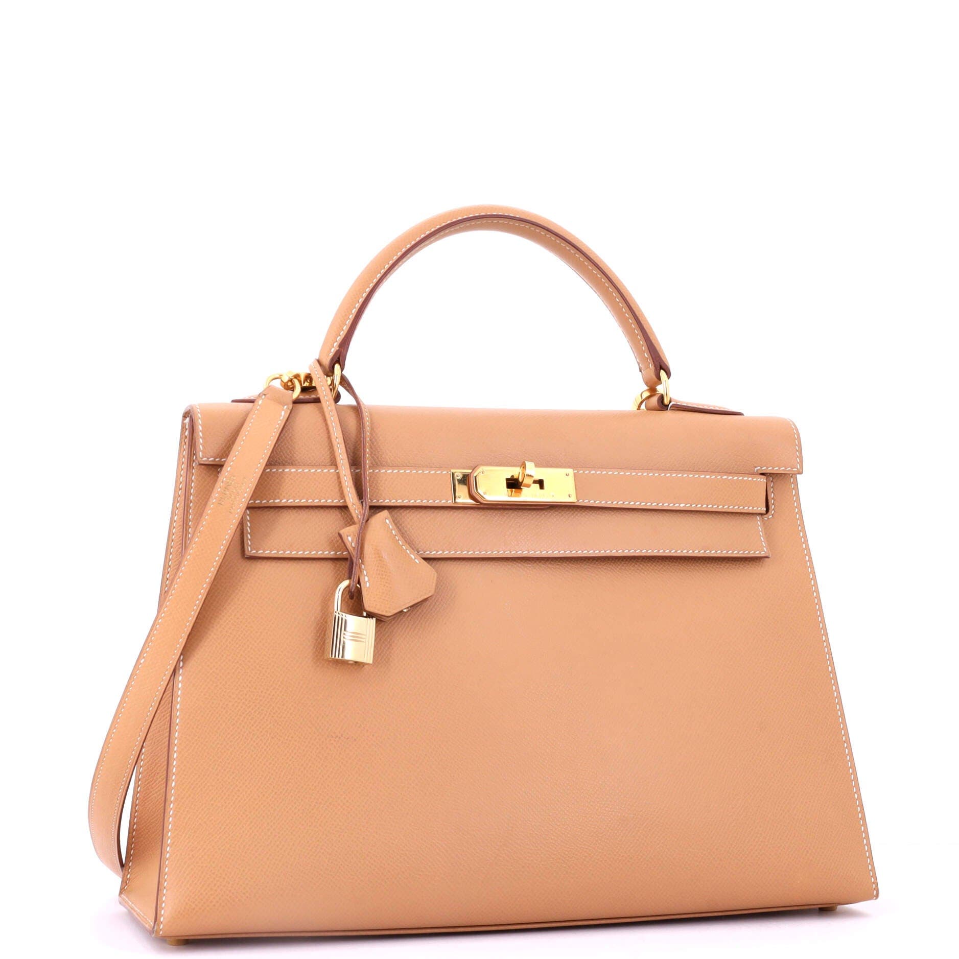 Pre-Owned Hermes Kelly Handbag Brown Courchevel with Gold Hardware 32, Alternate, color, Natural