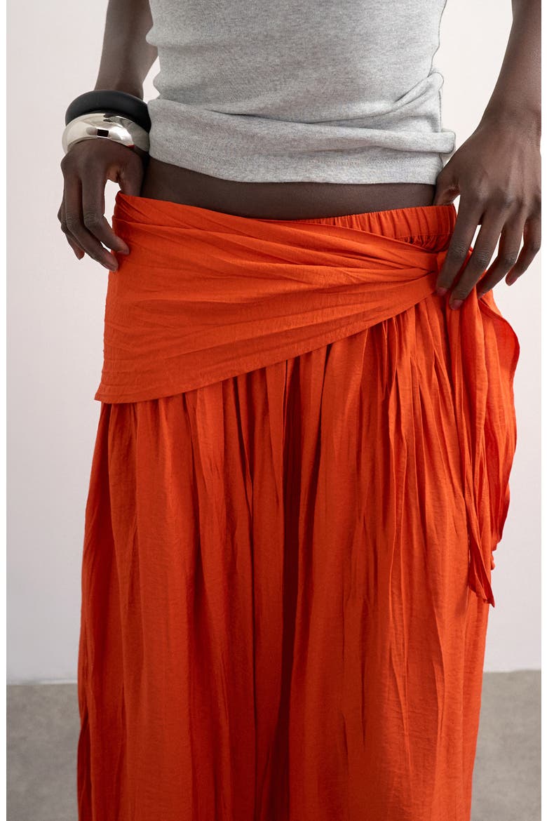 Sash Tie Crinkle Maxi Skirt, Alternate, color, ORANGE