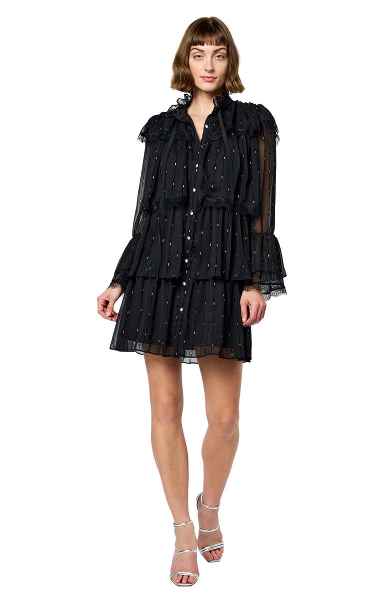 CIEBON Bharti Metallic Fleck Eyeleash Lace Long Sleeve Minidress, Alternate, color, Black