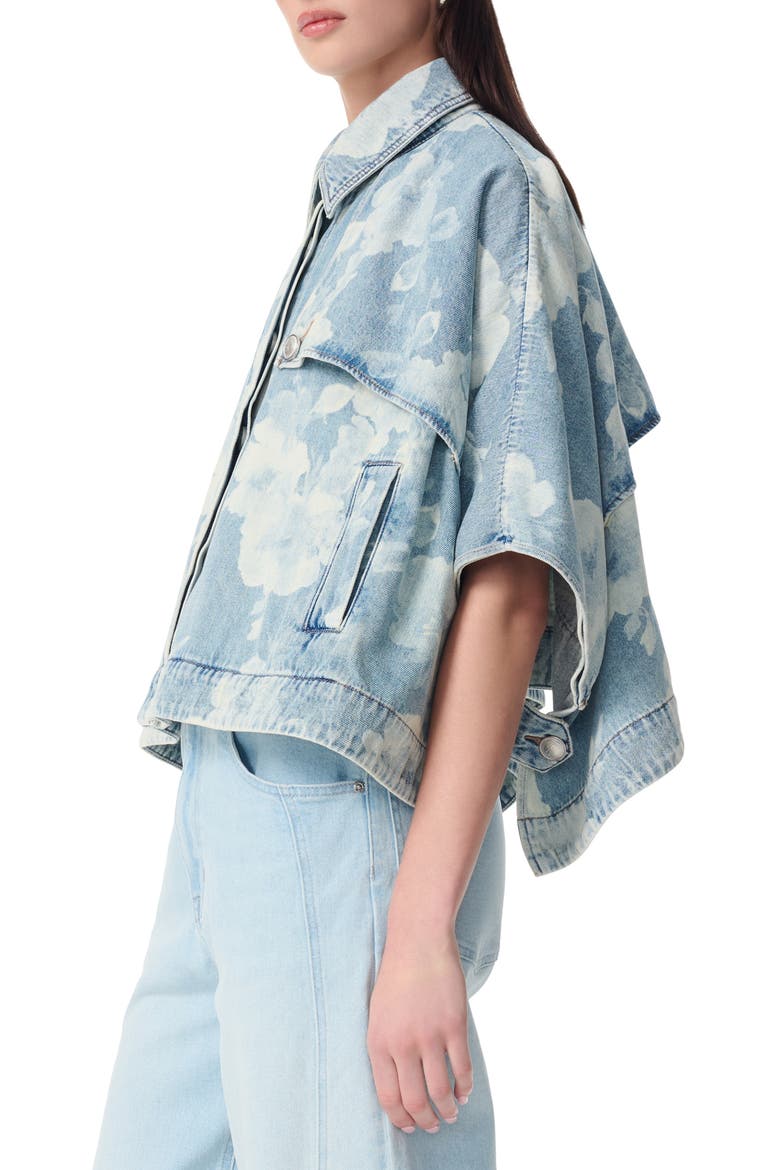 Desire Denim Capelet Jacket, Alternate, color, ROSE BOUQUET DISCHAR