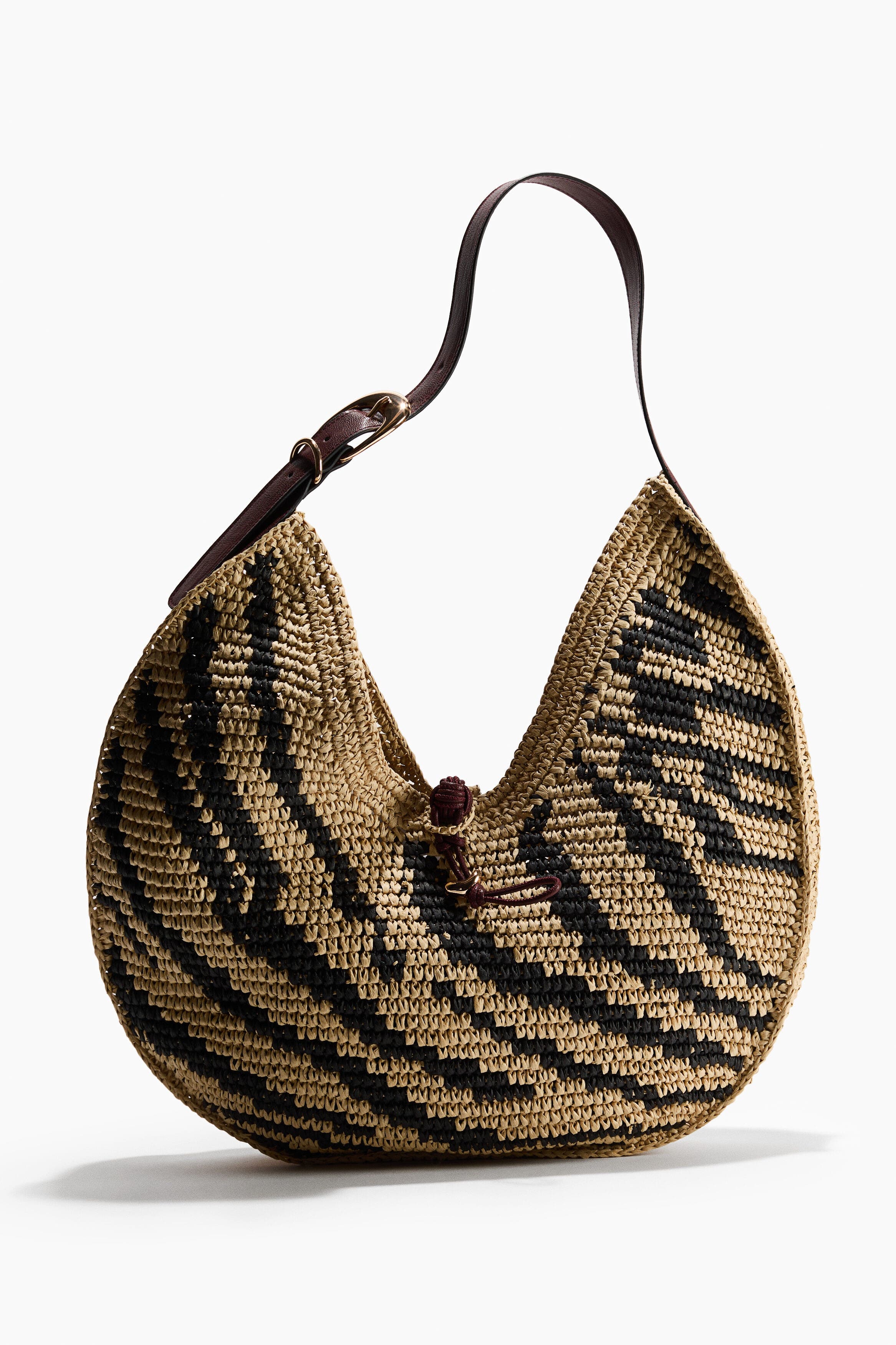 Straw Shoulder Bag, Main, color, Beige/zebra print