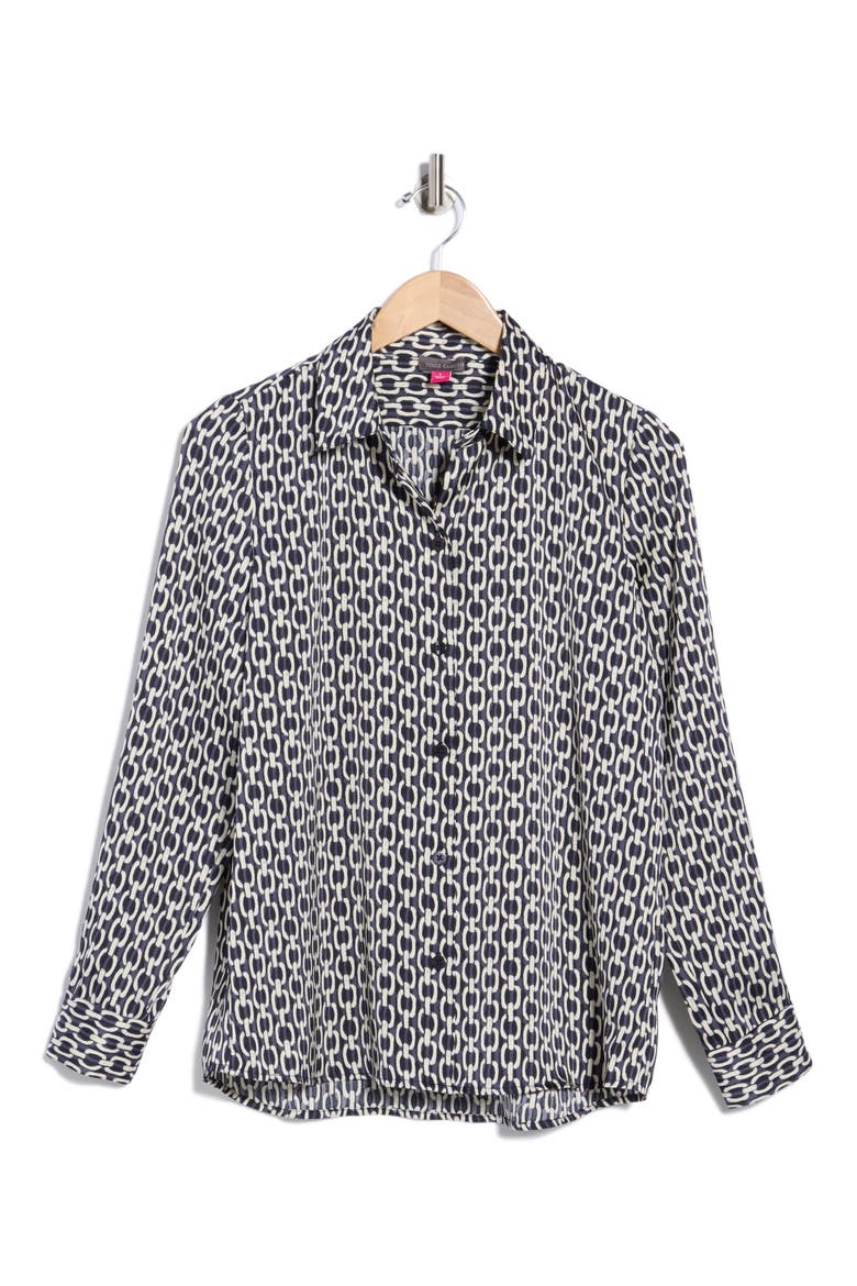 Satin Long Sleeve Button-Up Shirt, Alternate, color, DENIM NAVY CHAIN