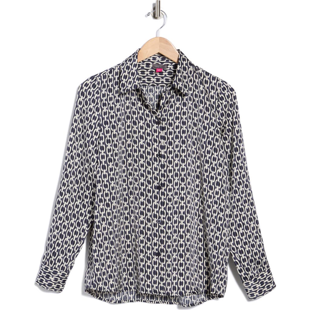 Vince Camuto Satin Long Sleeve Button-up Shirt In Black