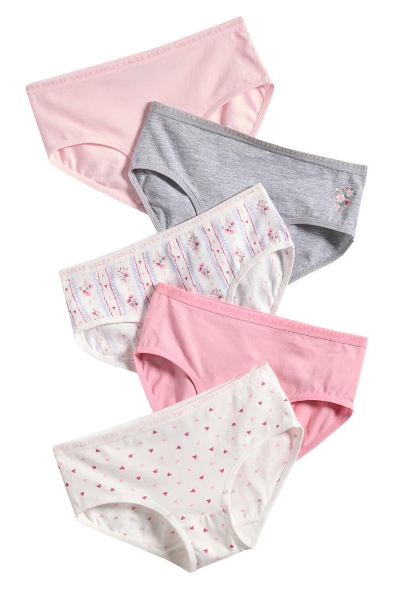 Kids' 5-Pack Assorted Briefs, Main, color, LT HTHR/GLCR PINK/TOSSED HRTS