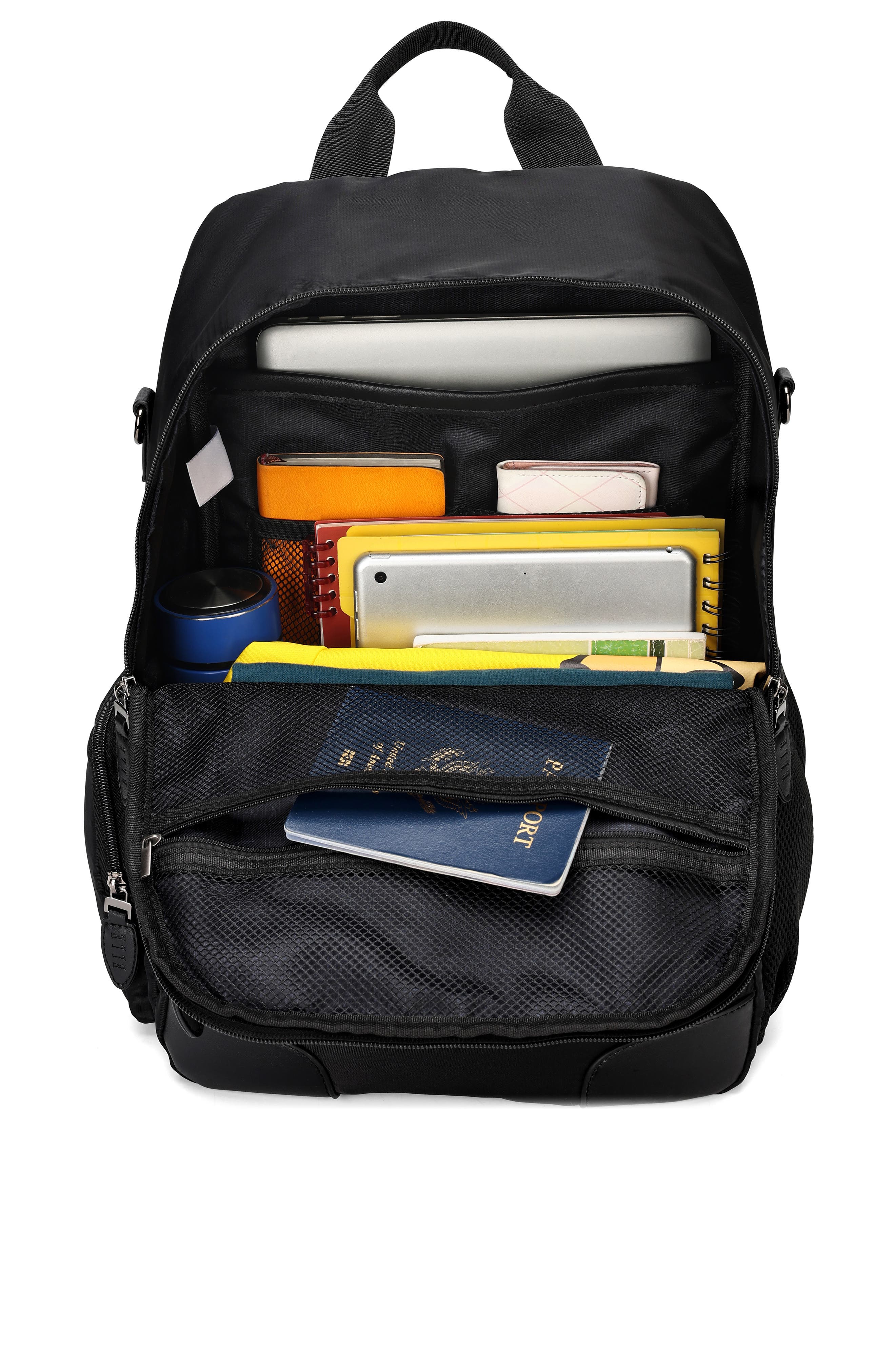 ELLE Voyage 20L Twill and Vegan Leather Backpack, Alternate, color, Black