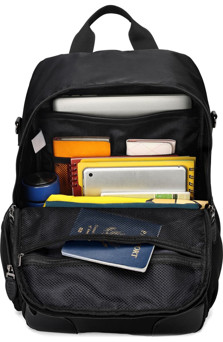 ELLE Voyage 20L Twill and Vegan Leather Backpack, Alternate, color, Black