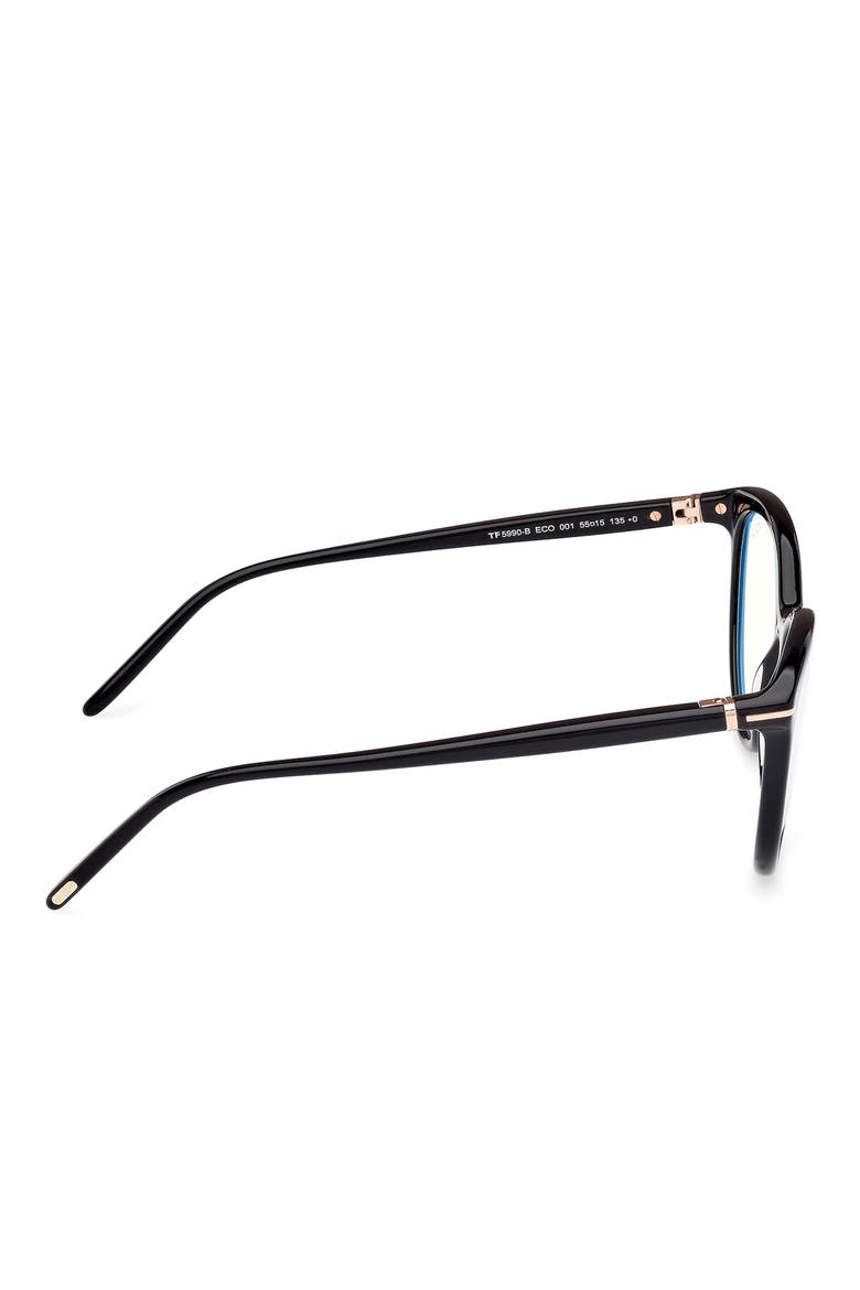 55mm Round Blue Light Blocking Glasses, Alternate, color, BLACK ECO / T LOGO