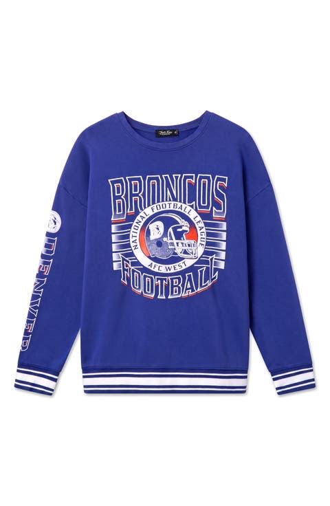 Denver Broncos Oversize Striped Rib Fleece Crewneck Sweatshirt