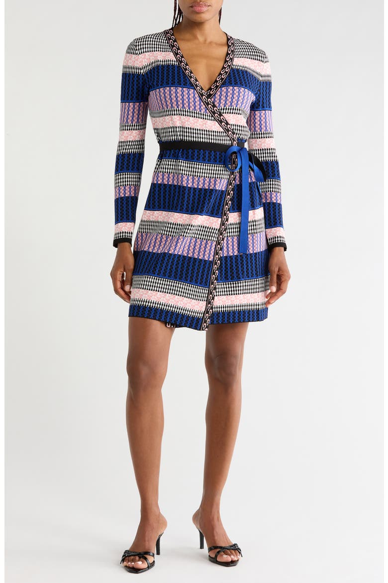 Melita Knit Wrap Dress, Main, color, MULTICOLOR KNIT STRIP PK/ NV