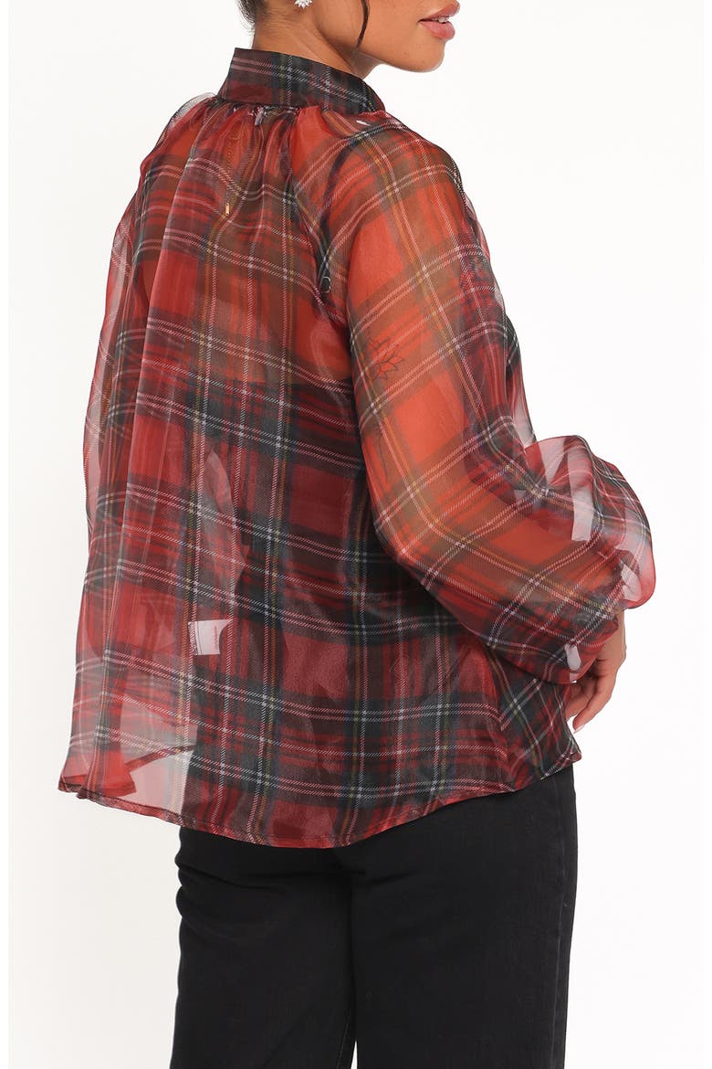 Marni Plaid Organza Button-Up Shirt, Alternate, color, RED PLAID