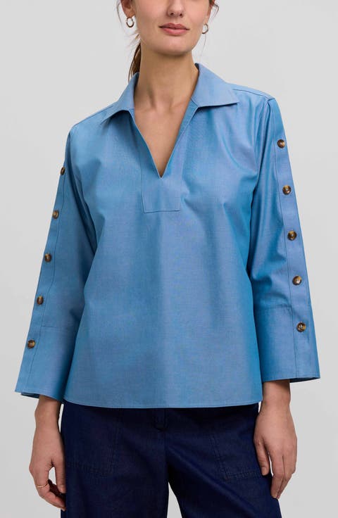 Lainey Button Accent Cotton Popover Top