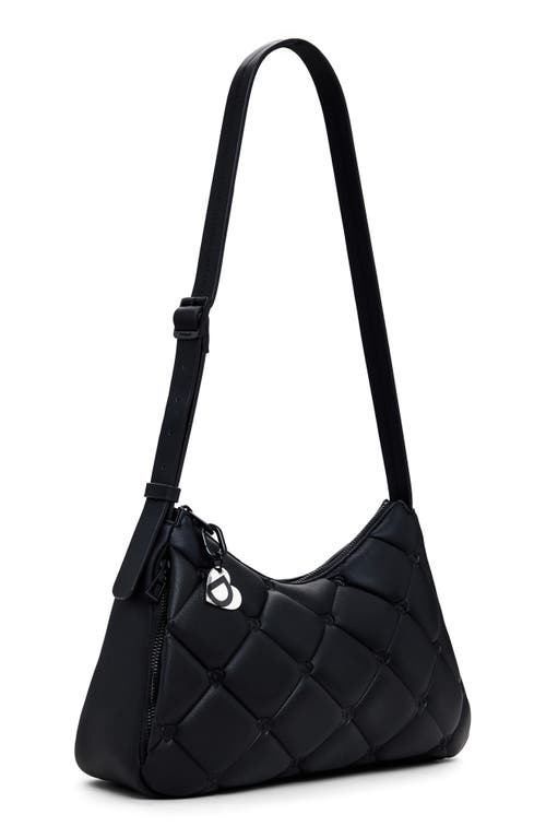 Desigual Diamond Quilted Faux Leather Shoulder Bag In Black
