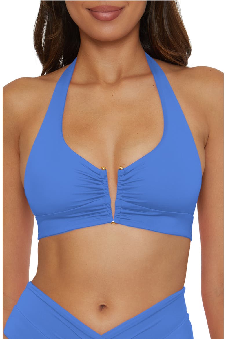 Shirred V-Wire Halter Bikini Top, Main, color, CORNFLOWER