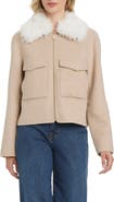 Kate Spade Wool Blend Jacket with Removable Faux Shearling Collar