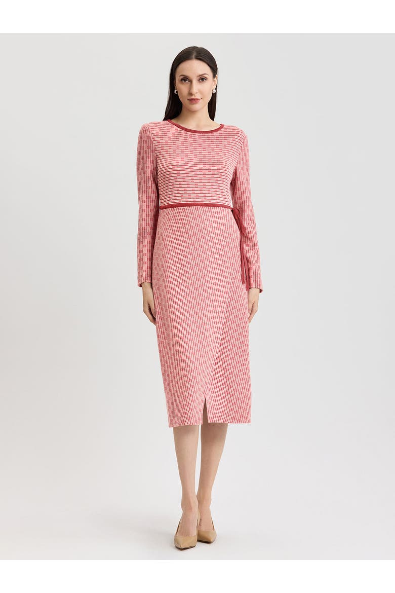 Faux Wrap Contrast Trim Soft Knit Straight Dress, Main, color, Honeysuckle/Russet/Biscotti