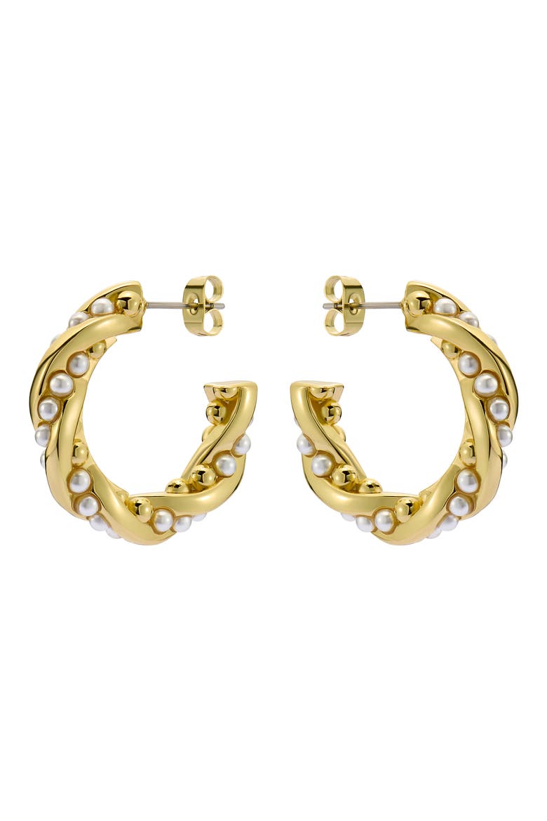 Tiyaa Twisted Faux Pearl Hoop Earrings, Alternate, color, GOLD TONE PEARL